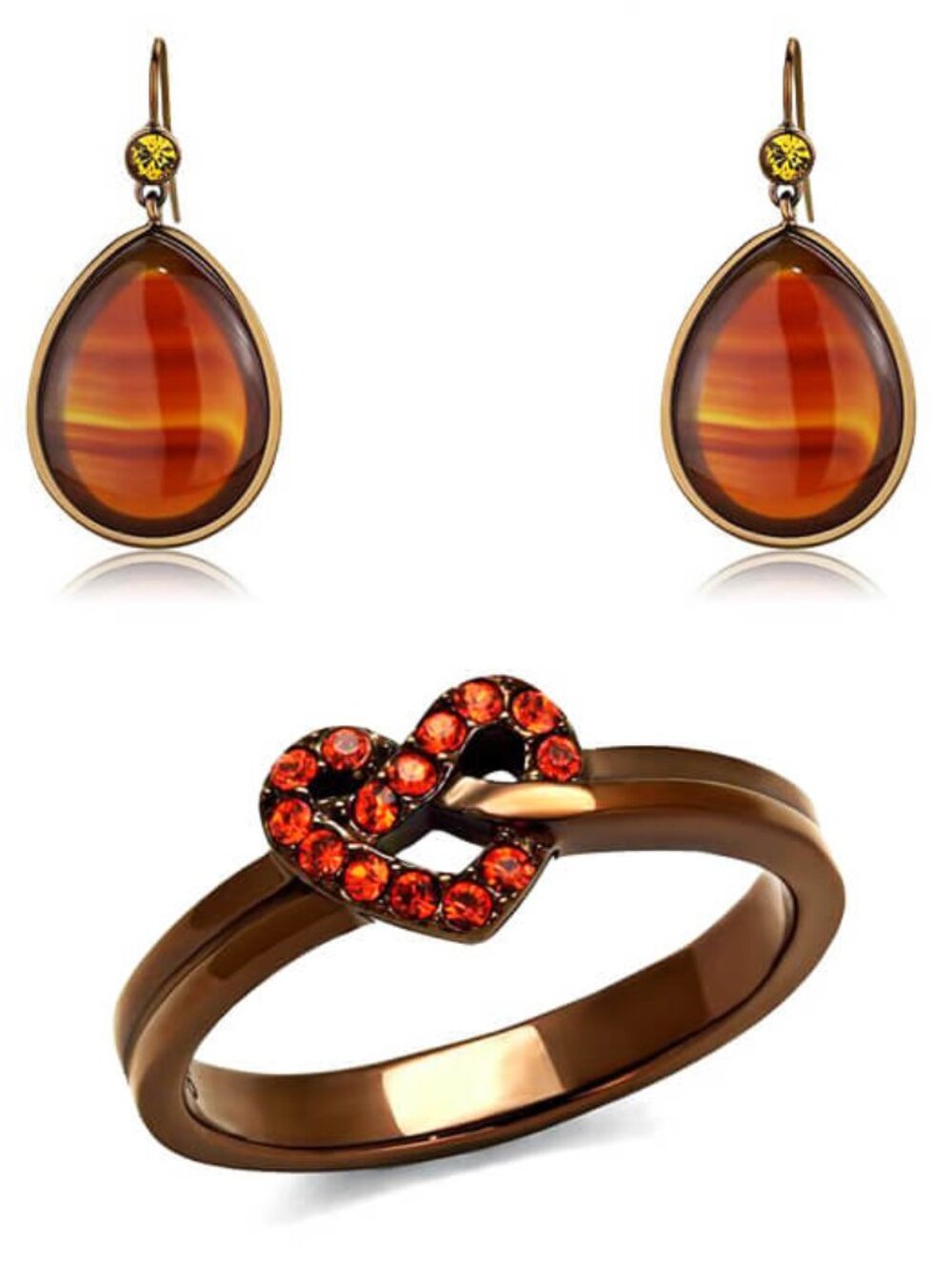 Stainless Steel Coffee IP Siam Semi-Precious Stone Drop Earrings